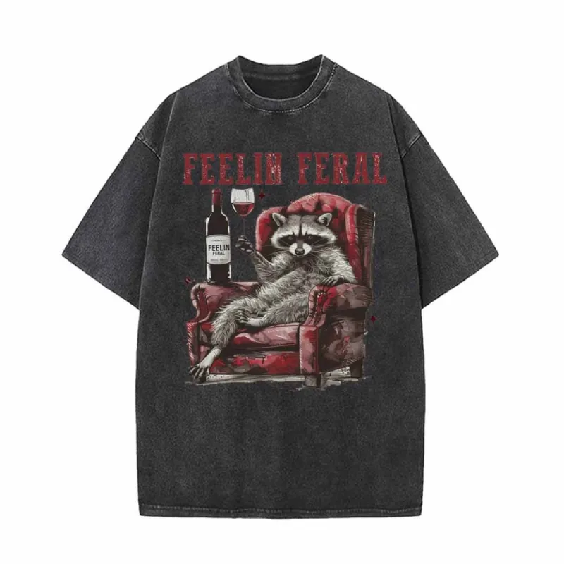 Feelin Feral Funny Raccoon Vintage Washed T-shirt sold by GTHIC