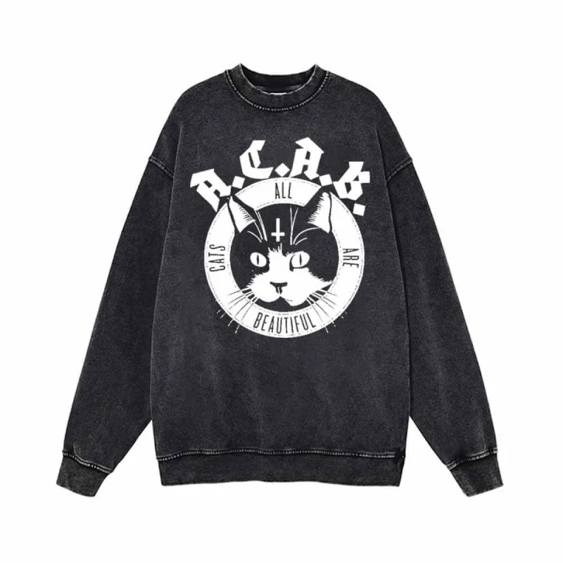 ACAB Devil Cats All Cats Are Beautiful Vintage Washed Sweatshirt sold by GTHIC