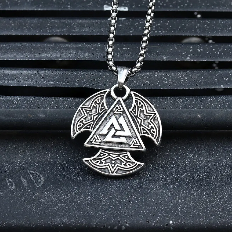 Sun Moon Valknut Stainless Steel Viking Pendant sold by GTHIC
