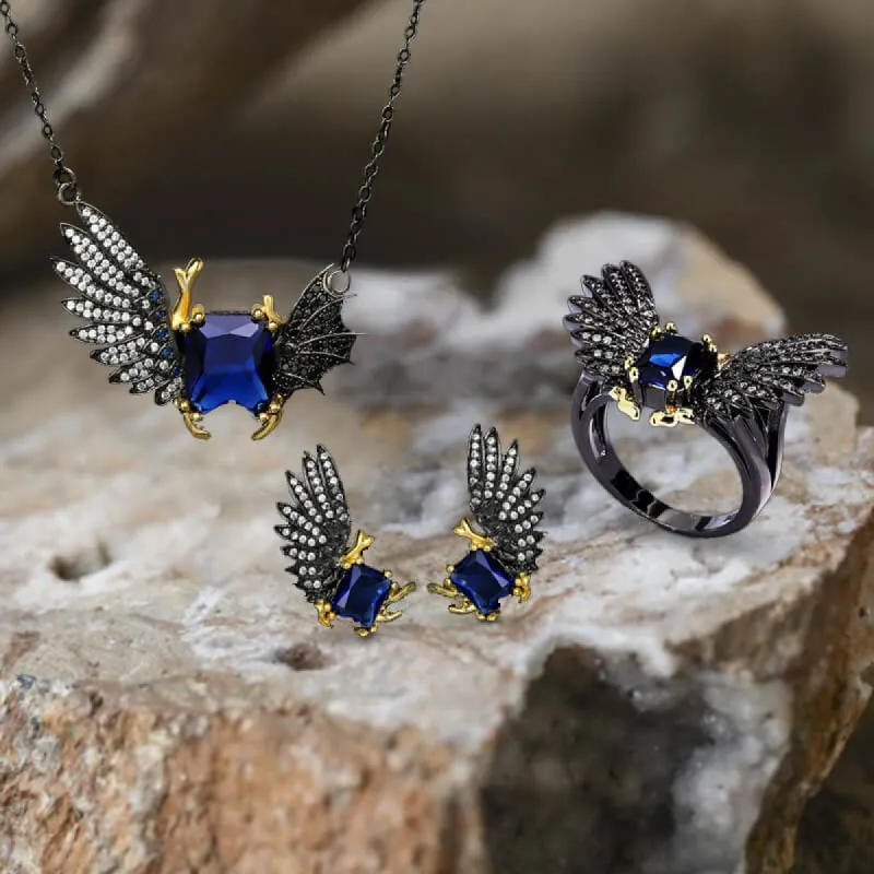 Black Devil Wings Brass Gothic Jewelry Set made by GTHIC