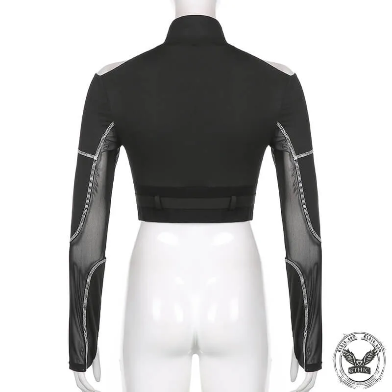 Gothic Mesh Patchwork Polyester Crop Top sold by GTHIC product image thumbnail 2