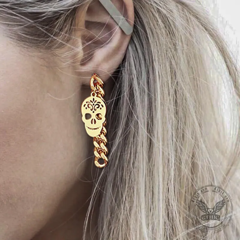 Sugar Skull Chunky Chain Link Stainless Steel Earrings sold by GTHIC product image thumbnail 2