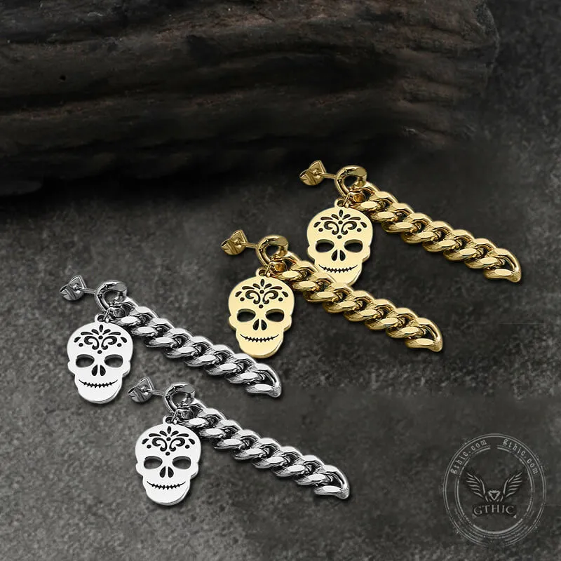 Sugar Skull Chunky Chain Link Stainless Steel Earrings sold by GTHIC product image thumbnail 4