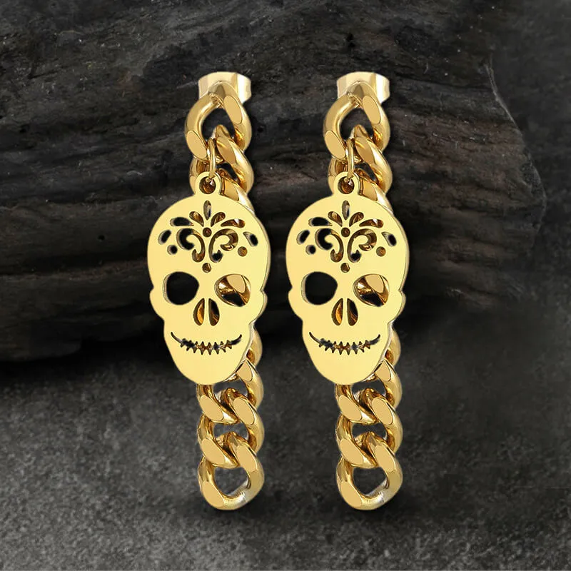 Sugar Skull Chunky Chain Link Stainless Steel Earrings sold by GTHIC product image thumbnail 3