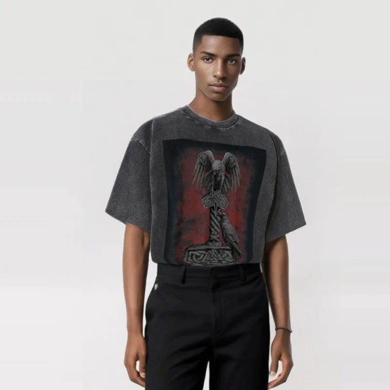 Viking Norse Thor's Mjolnir Raven Washed T-shirt sold by GTHIC product image thumbnail 2