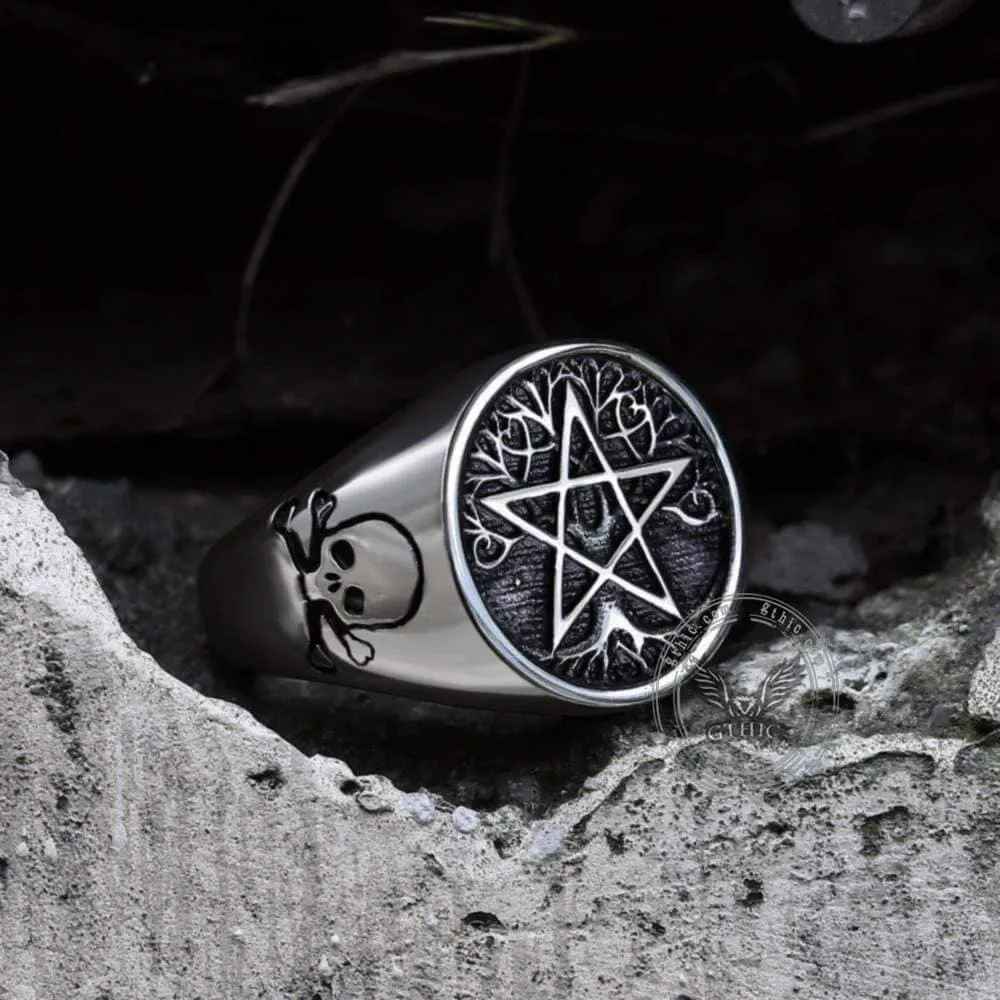 Pentagram Tree of Life Stainless Steel Viking Ring sold by GTHIC product image thumbnail 3