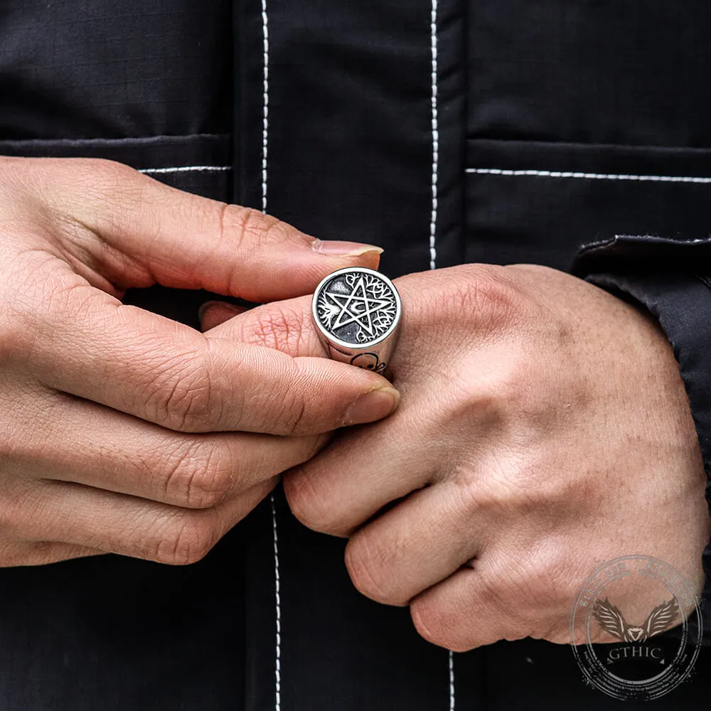 Pentagram Tree of Life Stainless Steel Viking Ring sold by GTHIC product image thumbnail 2