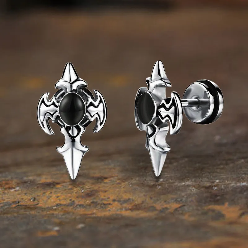 Punk Devil Wings Cross Stainless Steel Stud Earrings sold by GTHIC