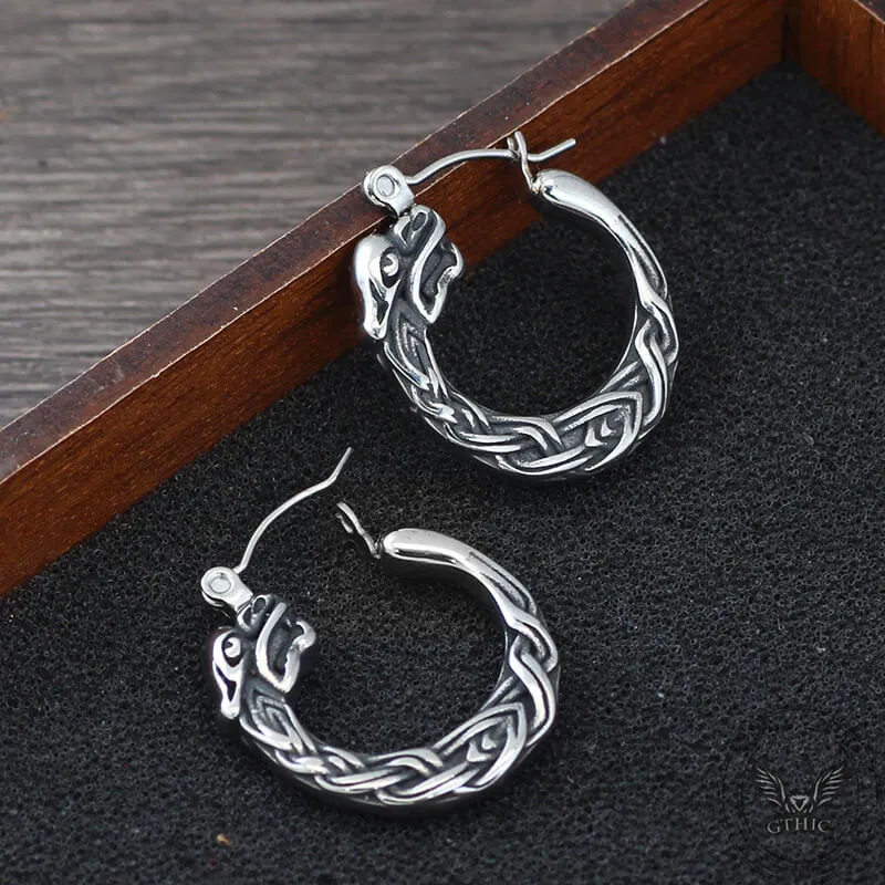 Punk Viking Dragon Stainless Steel Stud Earrings sold by GTHIC