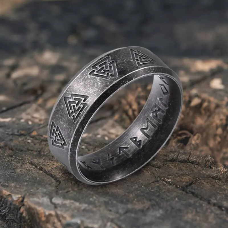Valknut and Runes Stainless Steel Viking Ring sold by GTHIC