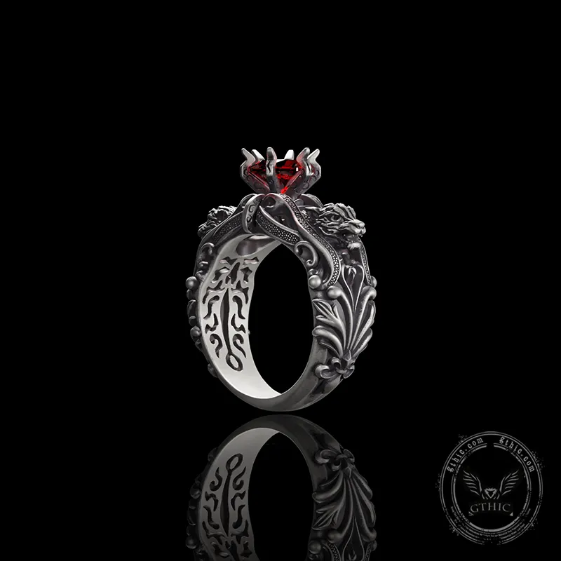 Gothic Tiger Heads Red Gem Sterling Silver Ring sold by GTHIC product image thumbnail 5