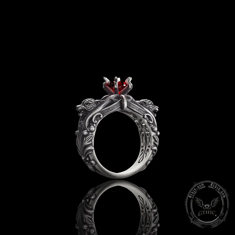 Gothic Tiger Heads Red Gem Sterling Silver Ring sold by GTHIC product image thumbnail 4