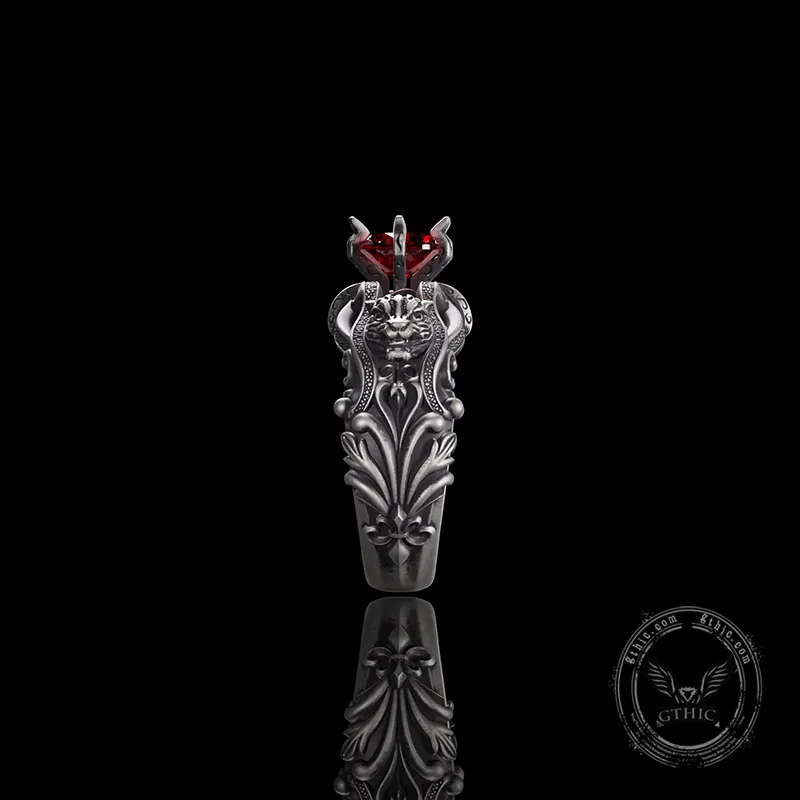 Gothic Tiger Heads Red Gem Sterling Silver Ring sold by GTHIC product image thumbnail 3