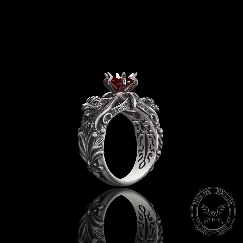 Gothic Tiger Heads Red Gem Sterling Silver Ring sold by GTHIC product image thumbnail 2
