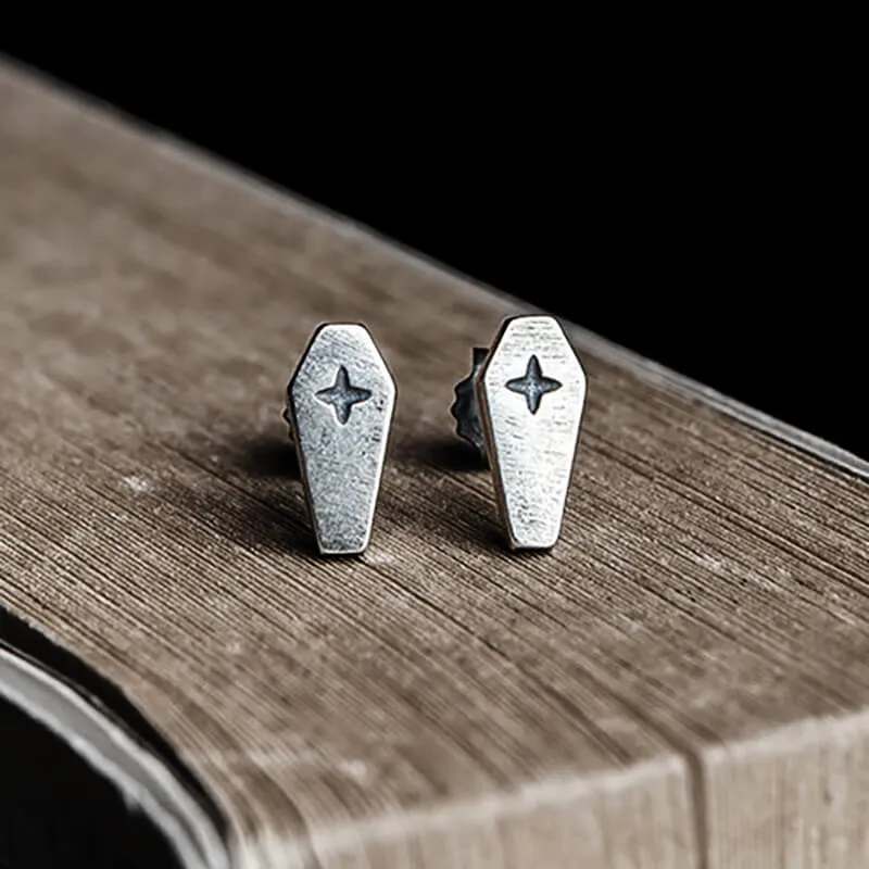 Gothic Coffin Cross Sterling Silver Stud Earring sold by GTHIC