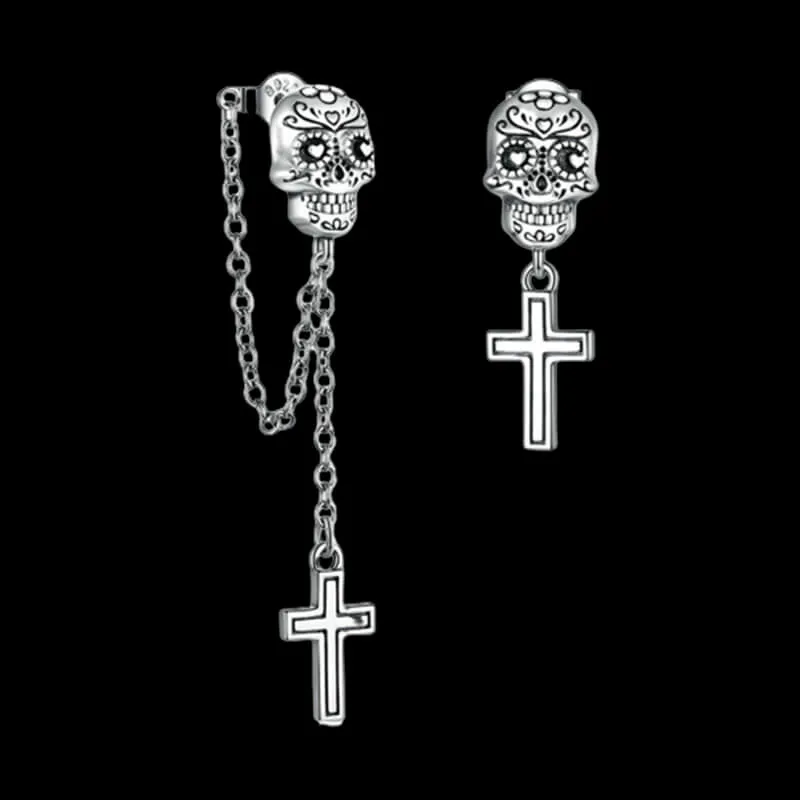 Skull Cross Sterling Silver Asymmetric Stud Earrings sold by GTHIC