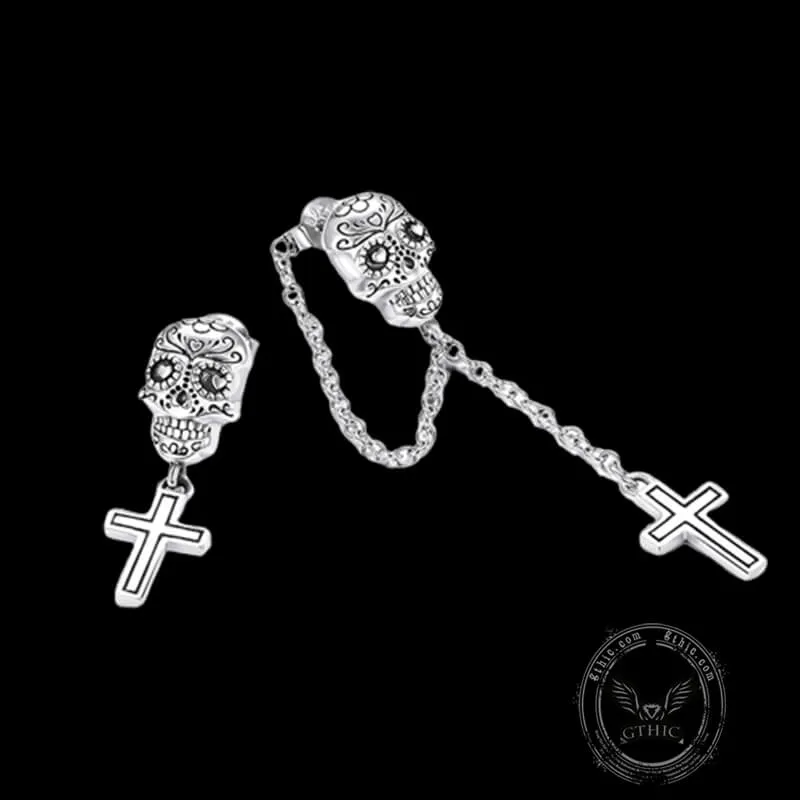 Skull Cross Sterling Silver Asymmetric Stud Earrings sold by GTHIC product image thumbnail 4