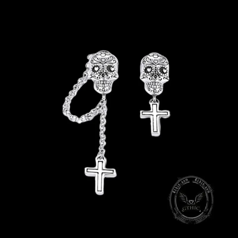 Skull Cross Sterling Silver Asymmetric Stud Earrings sold by GTHIC product image thumbnail 5