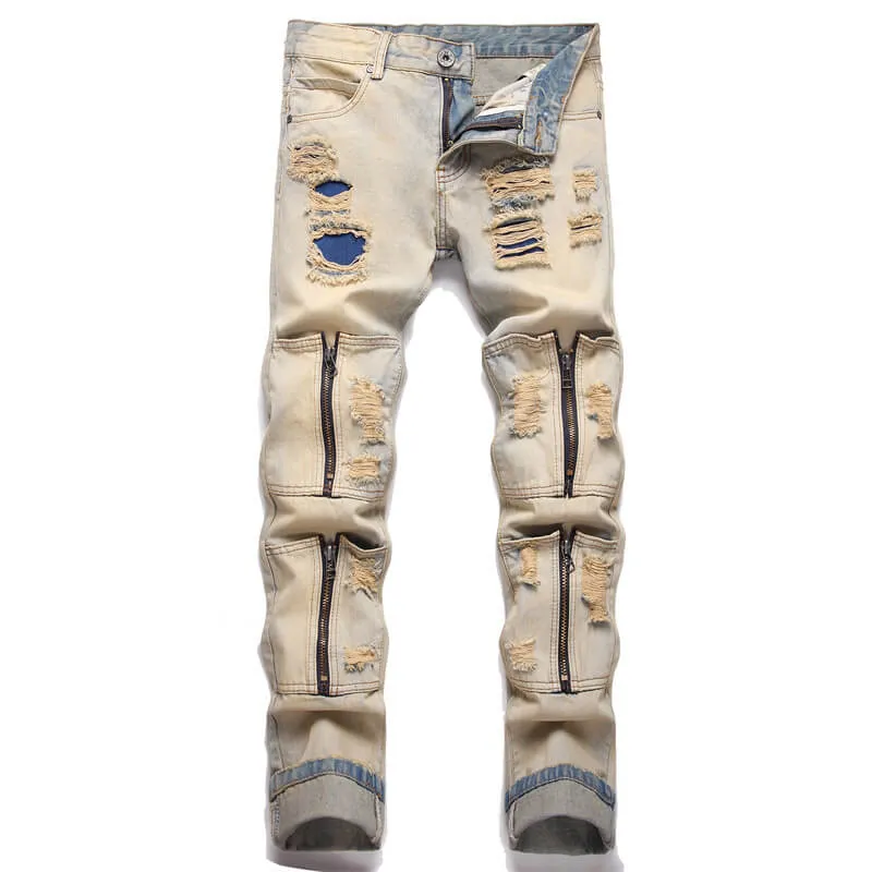 Punk Ripped Patch Cotton Men's Pants sold by GTHIC