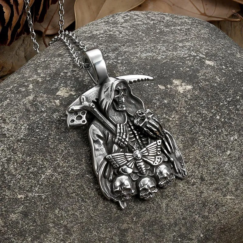 Grim Reaper Moth Stainless Steel Skull Pendant sold by GTHIC