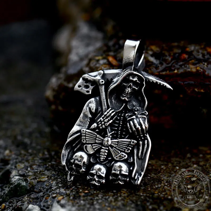 Grim Reaper Moth Stainless Steel Skull Pendant sold by GTHIC product image thumbnail 3
