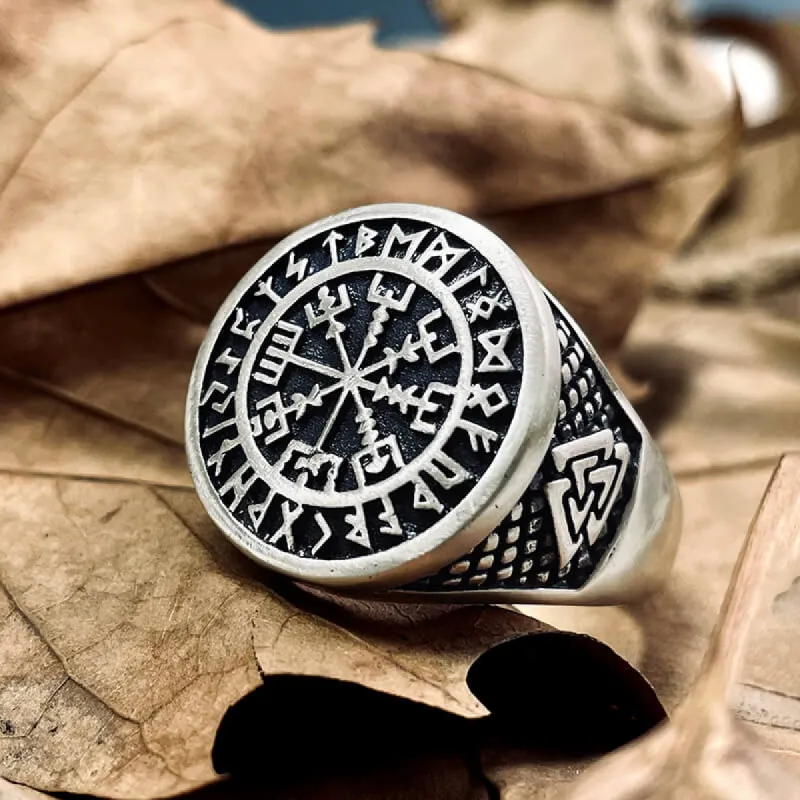 Futhark Runes Compass Sterling Silver Viking Ring sold by GTHIC