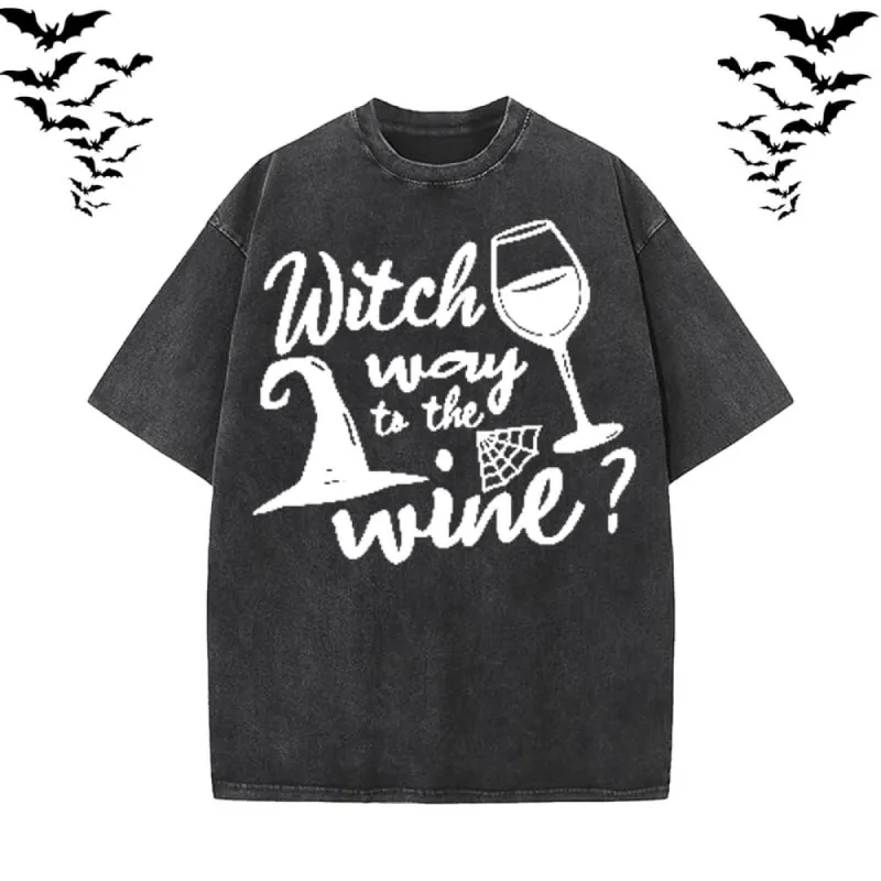 Funny Witch Wine Vintage Washed T-shirt sold by GTHIC