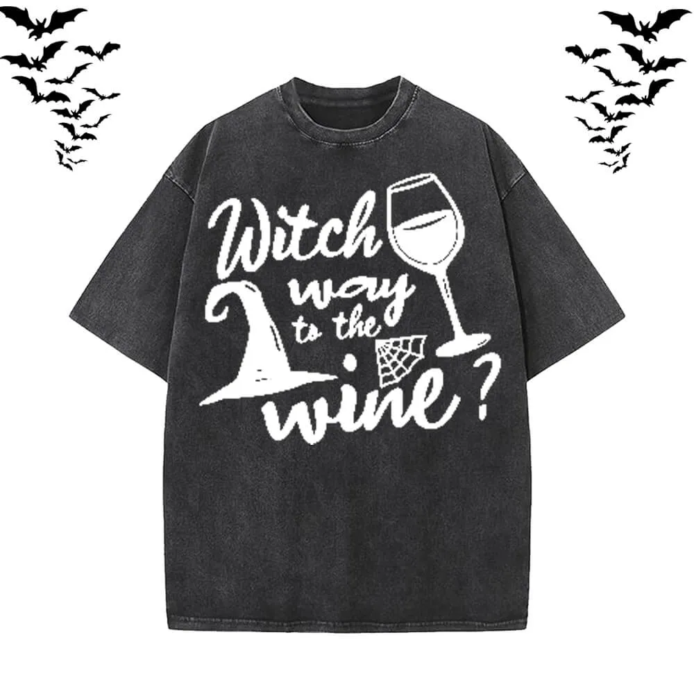 Funny Witch Wine Vintage Washed T-shirt sold by GTHIC