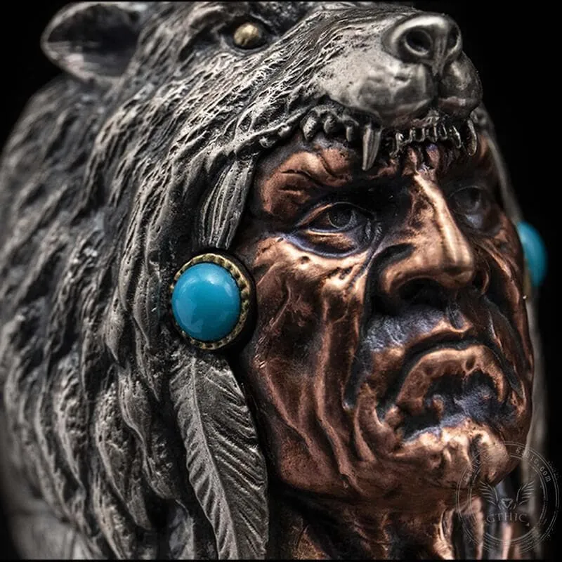 Indian Warrior Bear Head Sterling Silver Ring sold by GTHIC product image thumbnail 5