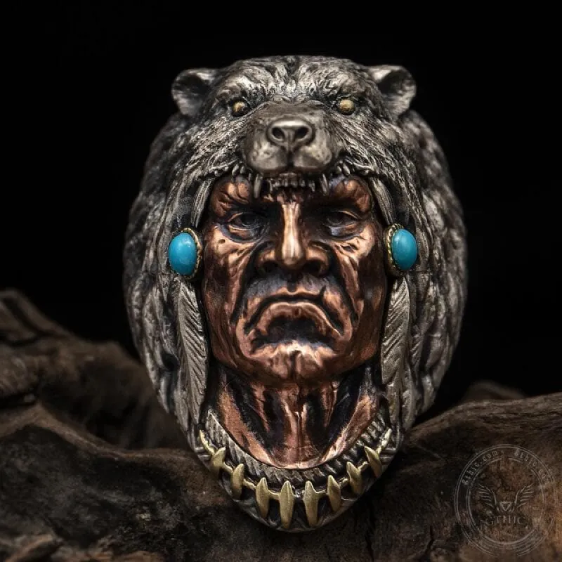 Indian Warrior Bear Head Sterling Silver Ring sold by GTHIC