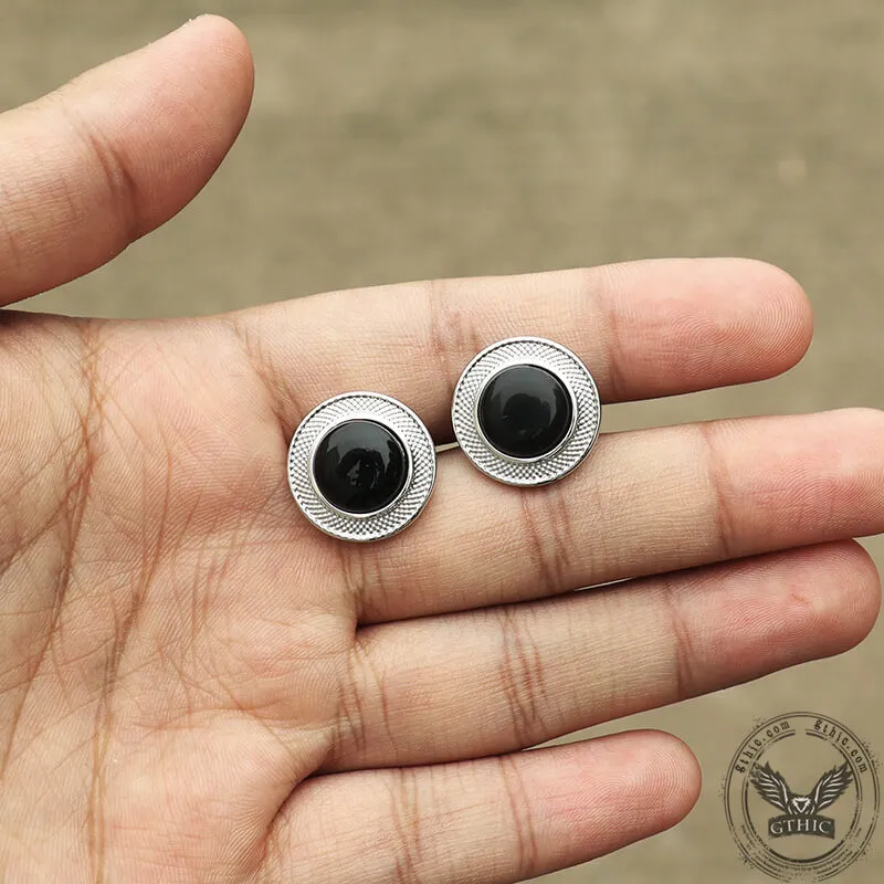 Minimalist Round Onyx Men's Suit Brass Cufflinks sold by GTHIC product image thumbnail 3