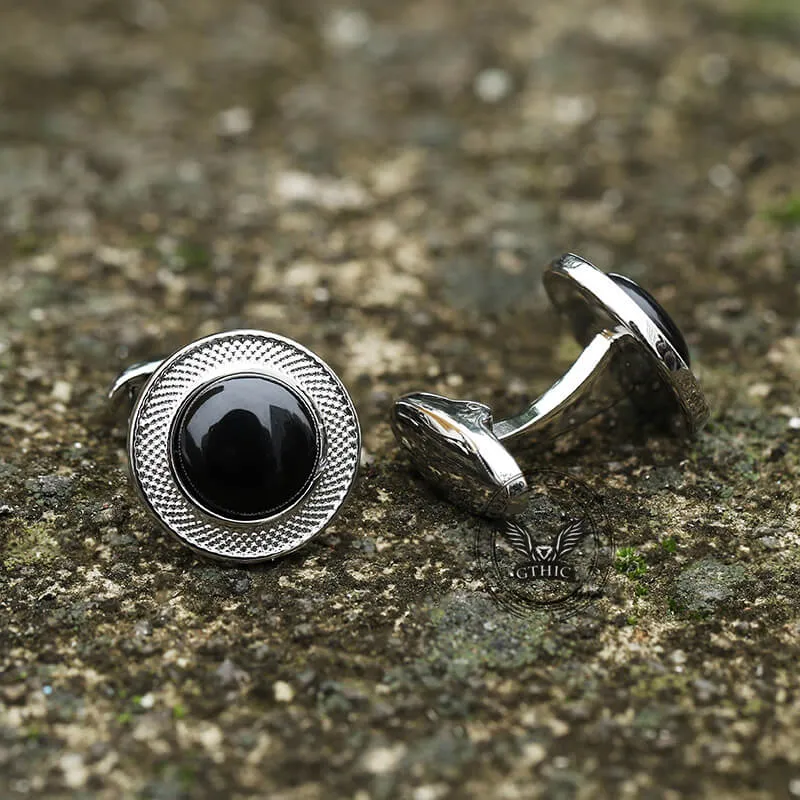 Minimalist Round Onyx Men's Suit Brass Cufflinks sold by GTHIC product image thumbnail 5