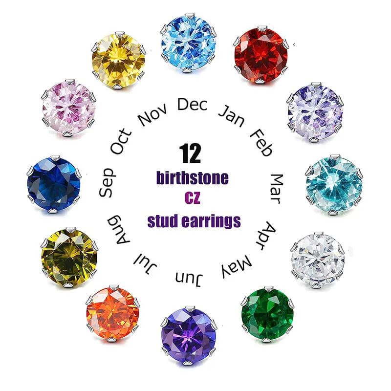 Birthstone Zirconia Stainless Steel Stud Earrings sold by GTHIC product image thumbnail 3