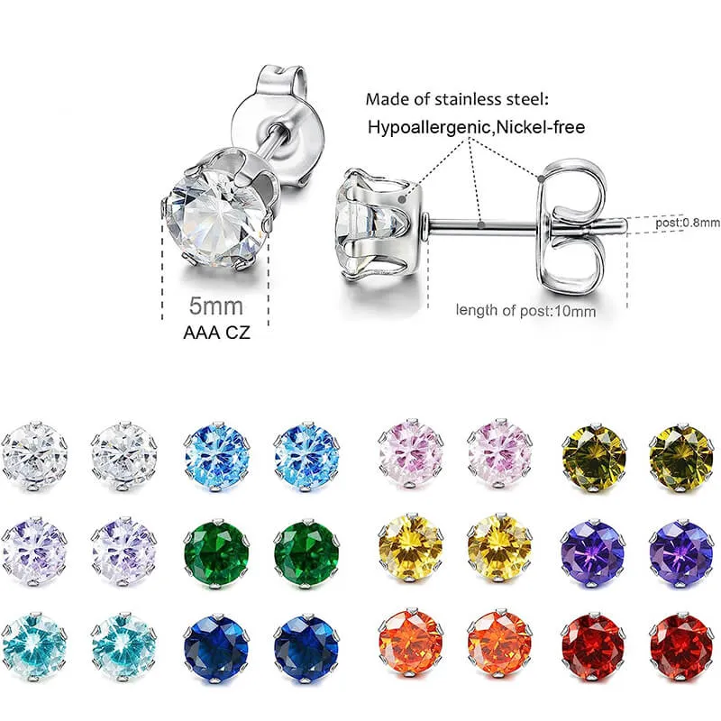 Birthstone Zirconia Stainless Steel Stud Earrings sold by GTHIC product image thumbnail 4