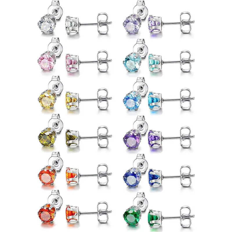 Birthstone Zirconia Stainless Steel Stud Earrings sold by GTHIC