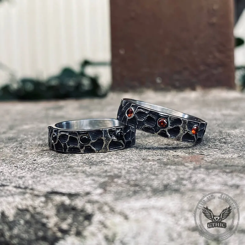 Vintage Hammer Pattern Zircon Inlaid Stainless Steel Ring sold by GTHIC