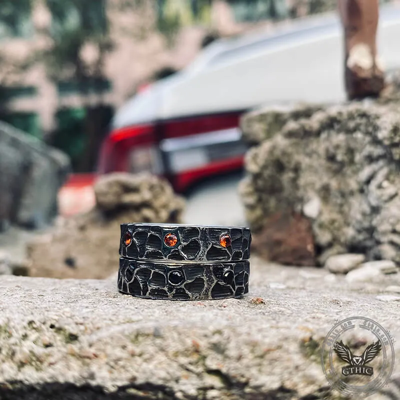 Vintage Hammer Pattern Zircon Inlaid Stainless Steel Ring sold by GTHIC product image thumbnail 5