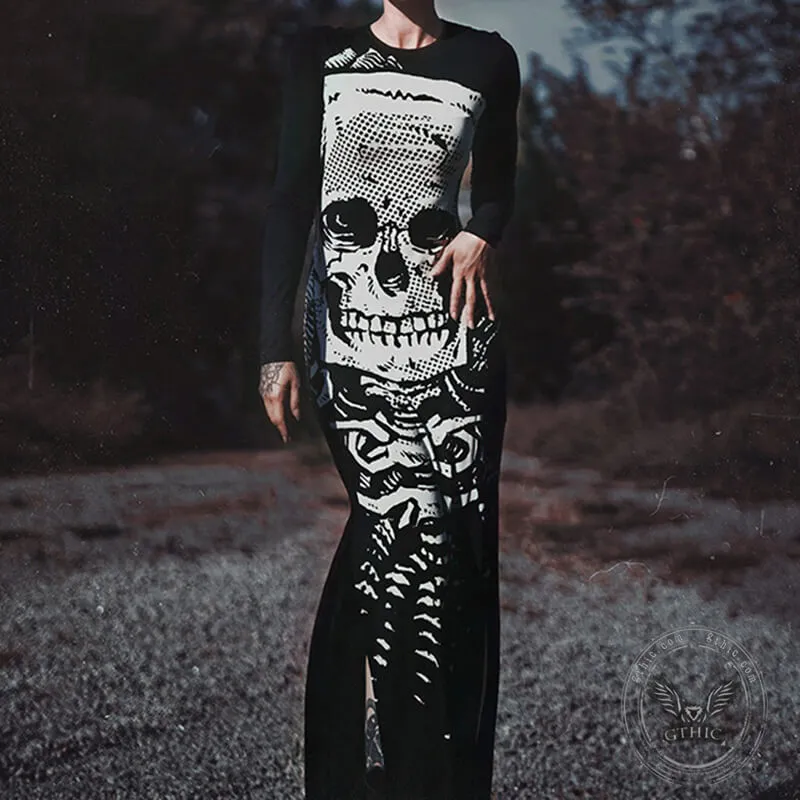 Scary Skeleton Print Polyester Maxi Dress sold by GTHIC product image thumbnail 4