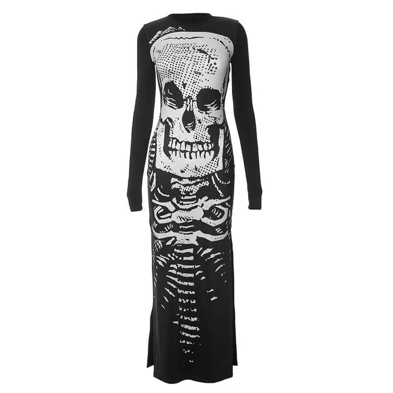 Scary Skeleton Print Polyester Maxi Dress sold by GTHIC product image thumbnail 5