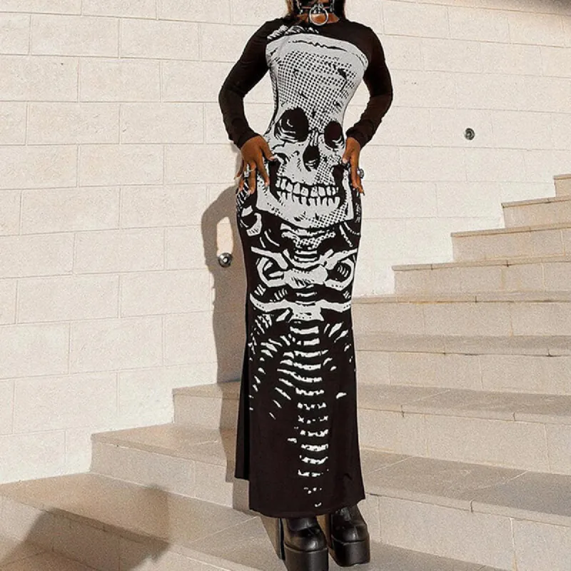 Scary Skeleton Print Polyester Maxi Dress sold by GTHIC