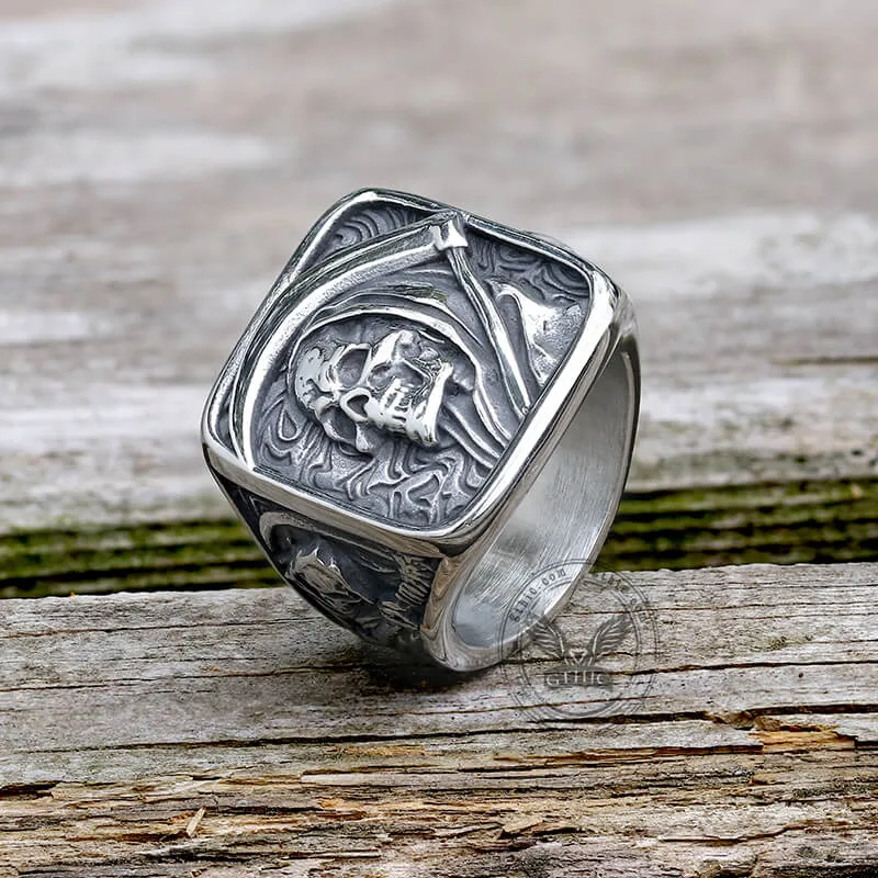 Vintage Grim Reaper Skull Stainless Steel Square Ring sold by GTHIC product image thumbnail 4