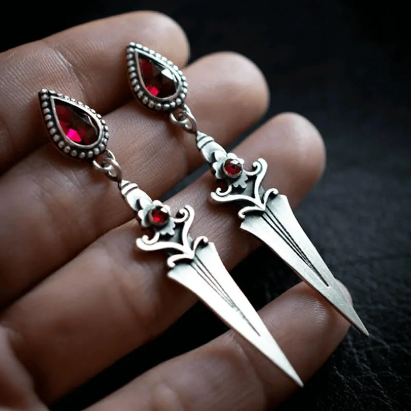 Gothic Red Zircon Dagger Alloy Earrings sold by GTHIC