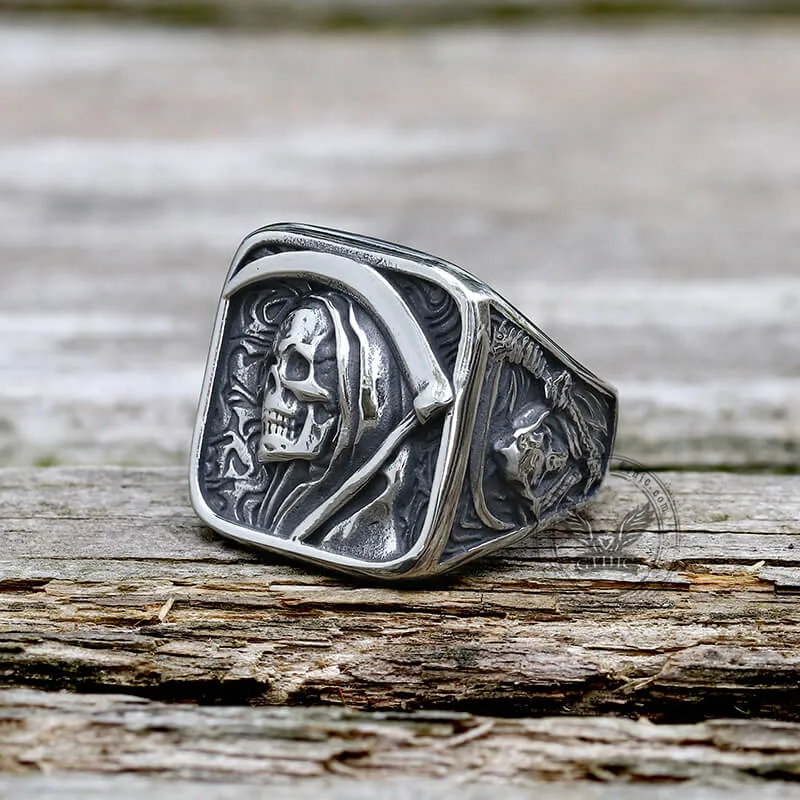 Vintage Grim Reaper Skull Stainless Steel Square Ring sold by GTHIC product image thumbnail 3