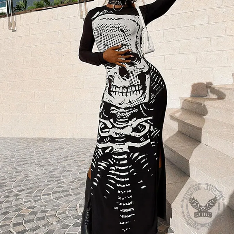 Scary Skeleton Print Polyester Maxi Dress sold by GTHIC product image thumbnail 2
