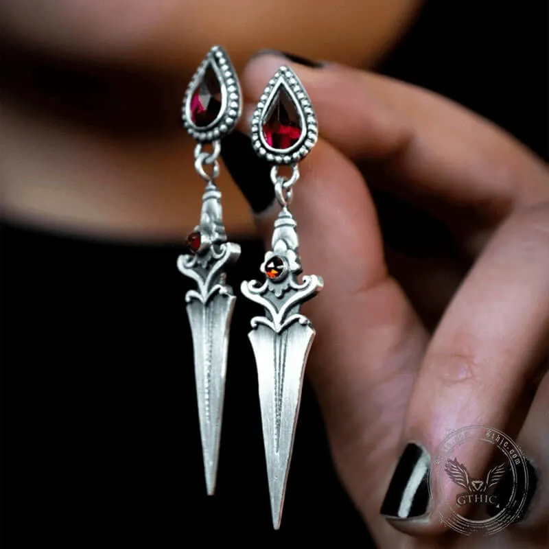 Gothic Red Zircon Dagger Alloy Earrings sold by GTHIC product image thumbnail 3