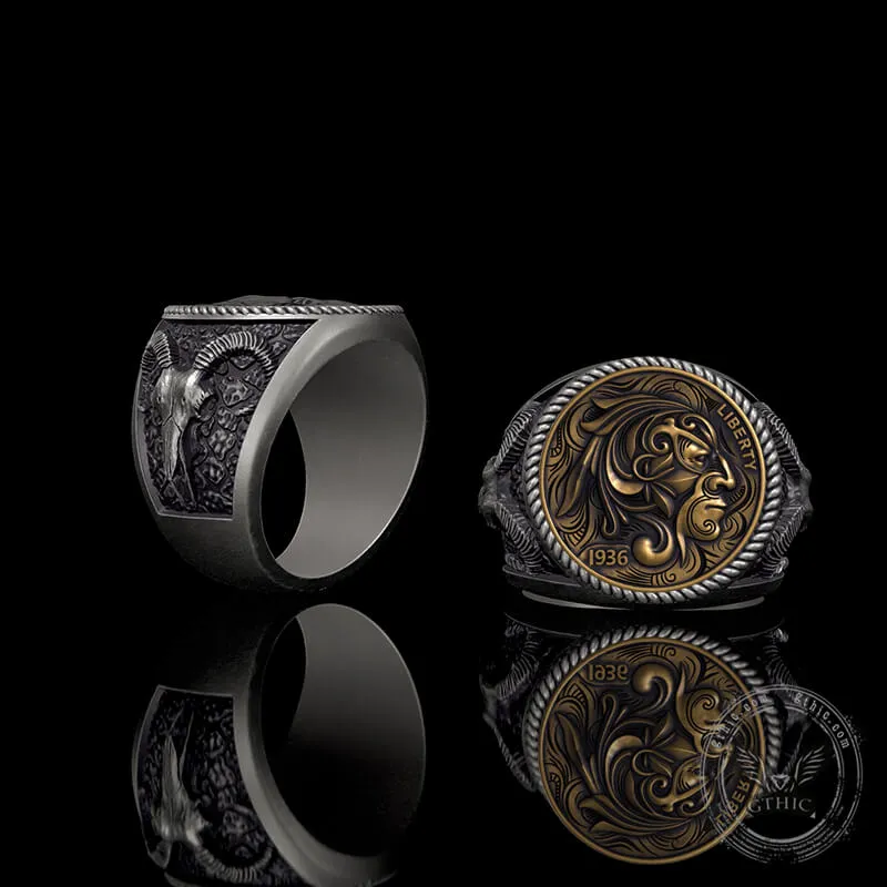 1936 Wild Man Sterling Silver Hobo Nickel Ring sold by GTHIC product image thumbnail 3