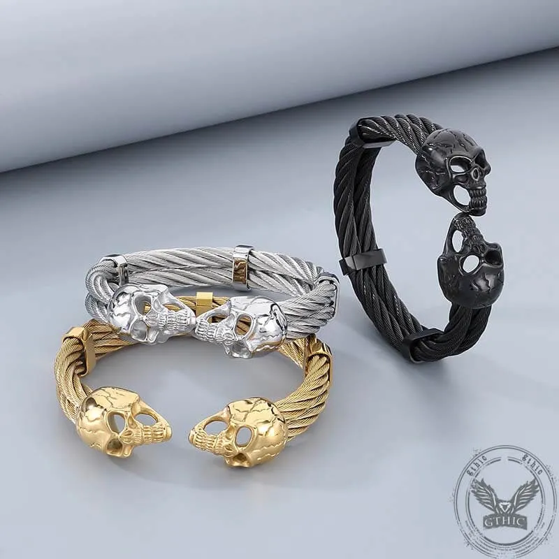 Punk Double Skull Wire Stainless Steel Bracelet sold by GTHIC product image thumbnail 2