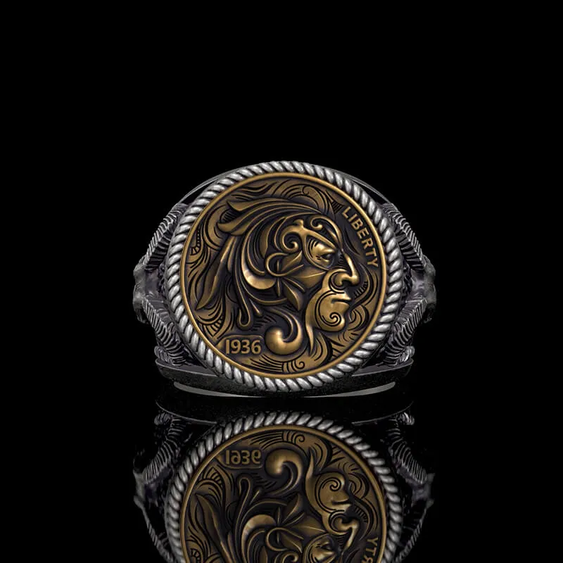 1936 Wild Man Sterling Silver Hobo Nickel Ring sold by GTHIC product image thumbnail 2