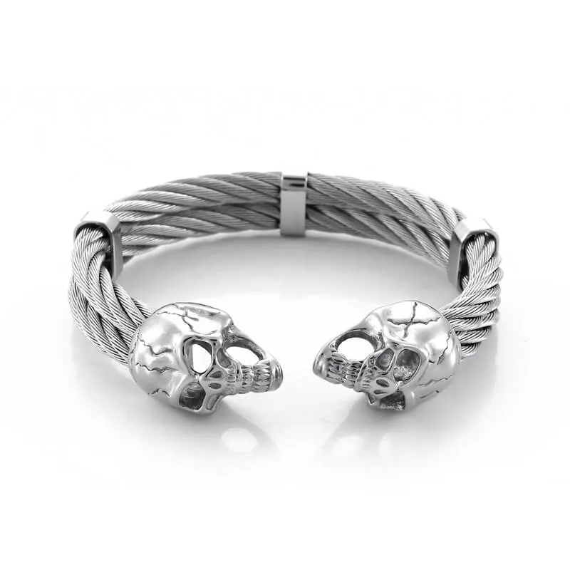 Punk Double Skull Wire Stainless Steel Bracelet sold by GTHIC product image thumbnail 5