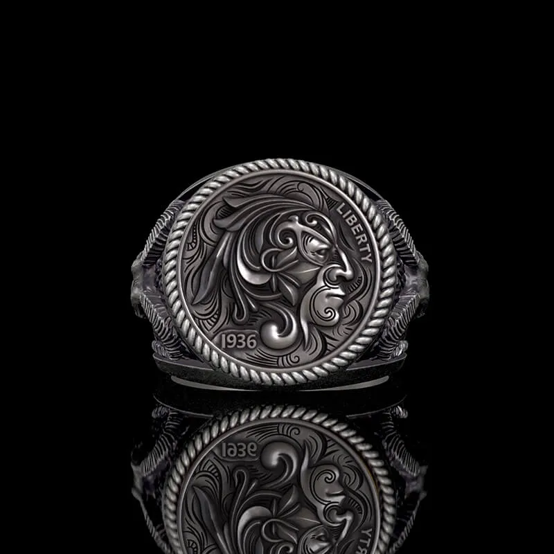 1936 Wild Man Sterling Silver Hobo Nickel Ring sold by GTHIC product image thumbnail 4